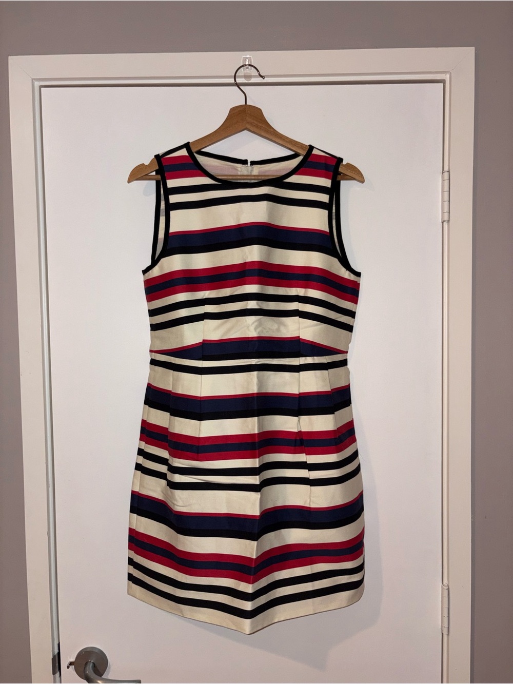J. Crew Sleeveless Cream Stripe Sheath Dress